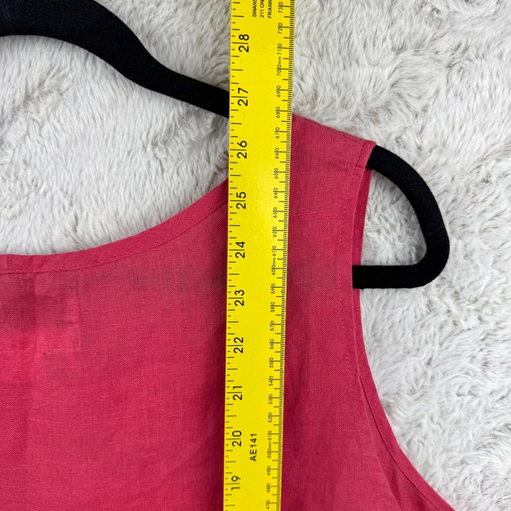 FLAX Linen Tank Top Women Large Pink Coral Sleeveless Scoop Neck Boxy Lagenlook - Picture 7 of 8